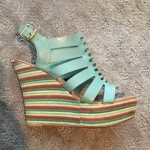 Teal platform wedges